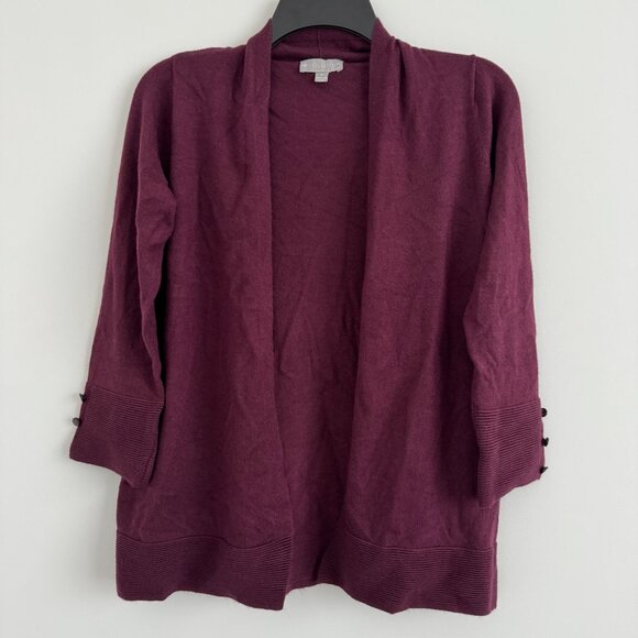 Evolution By Cyrus Burgundy 3/4 Sleeve Open Front Cardigan Sweater Size S - Picture 1 of 7